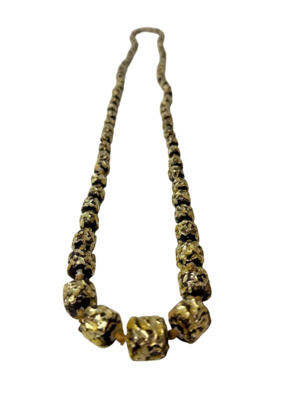 Vintage Murano Chunky Knotted Resin Prayer Bead Necklace Gold Foil Black 32" - Picture 5 of 11